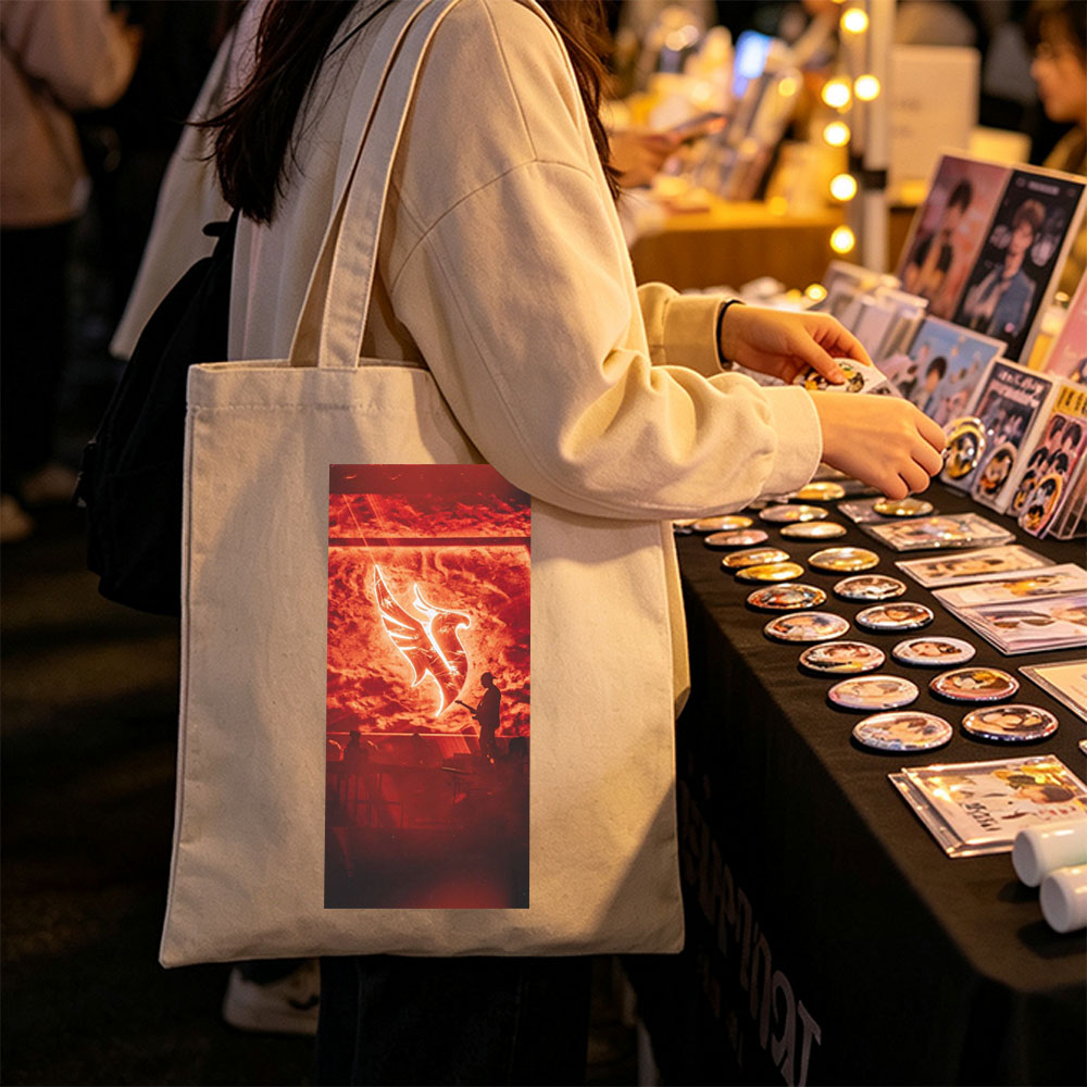 Imagine Dragons Live Performance with Dramatic Red Sky and Glowing Logo Projection - Canvas tote bags