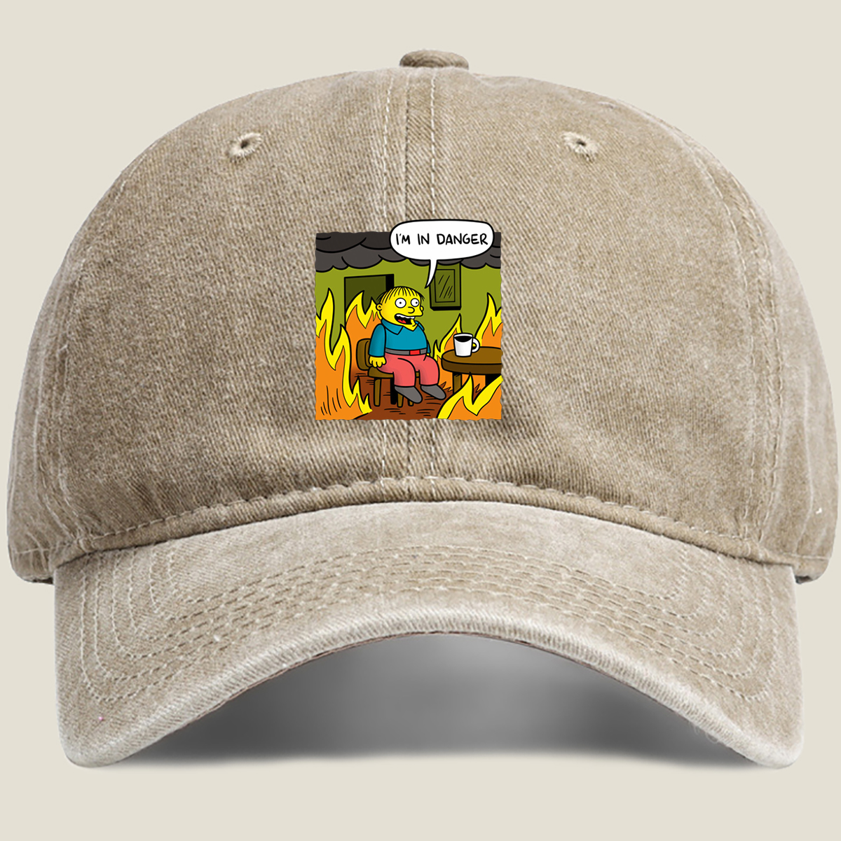 Simpsons Character in Burning Room - Washed Denim - Baseball Cap