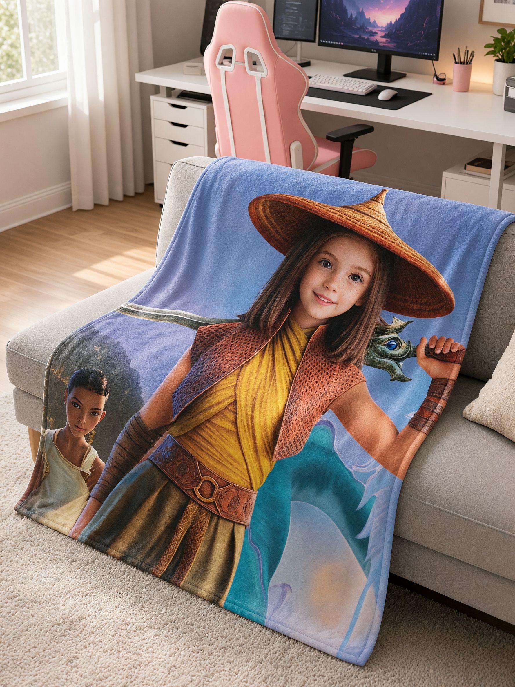 Custom Face Photo Blanket Personalized Flannel Fleece Throw, Soft Warm Warrior Portrait Keepsake Gift for Bed Couch