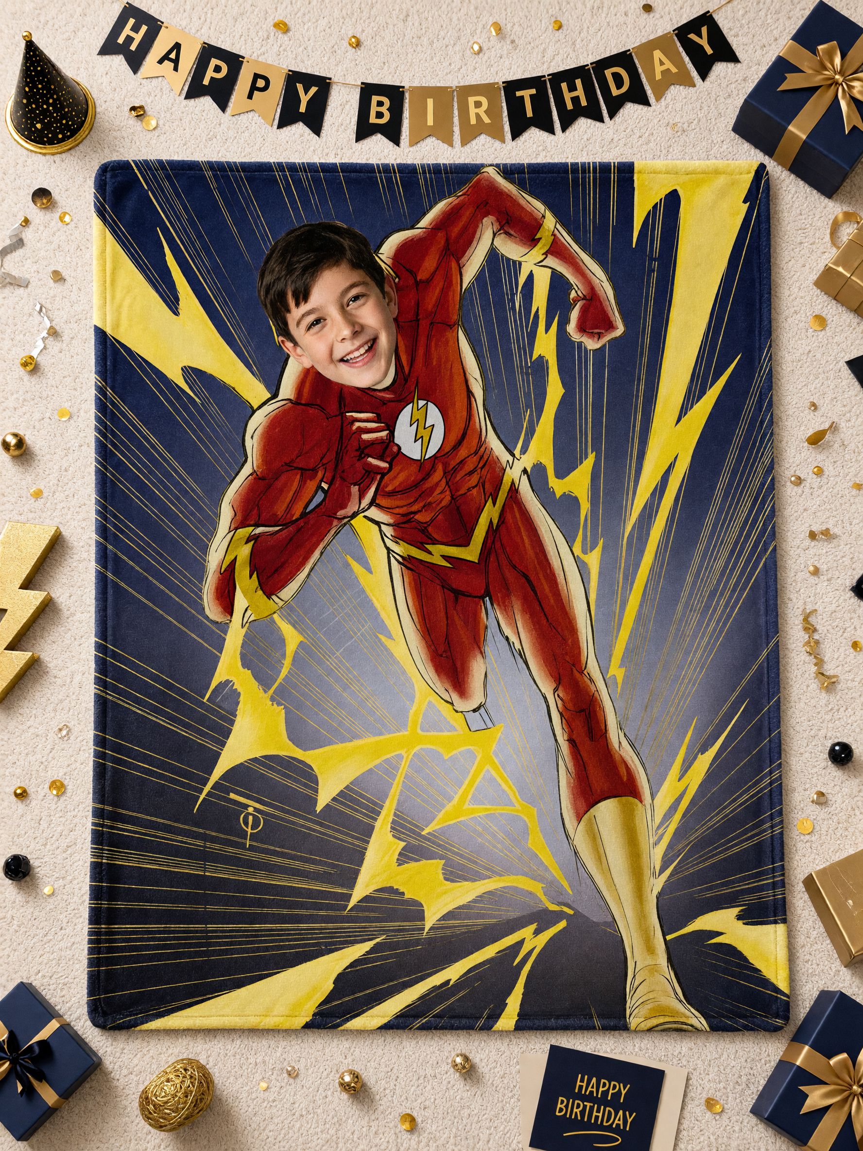 Custom Superhero Photo Blanket Ultra Soft Flannel Throw Fleece Personalized Face Bedding for Kids Ideal Gift