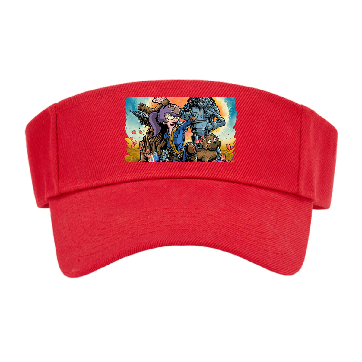 Fallout Characters: Vault Dweller, Robo-Soldier, Dogmeat, and Cowboy in Post-Apocalyptic Scene -  Visor cap
