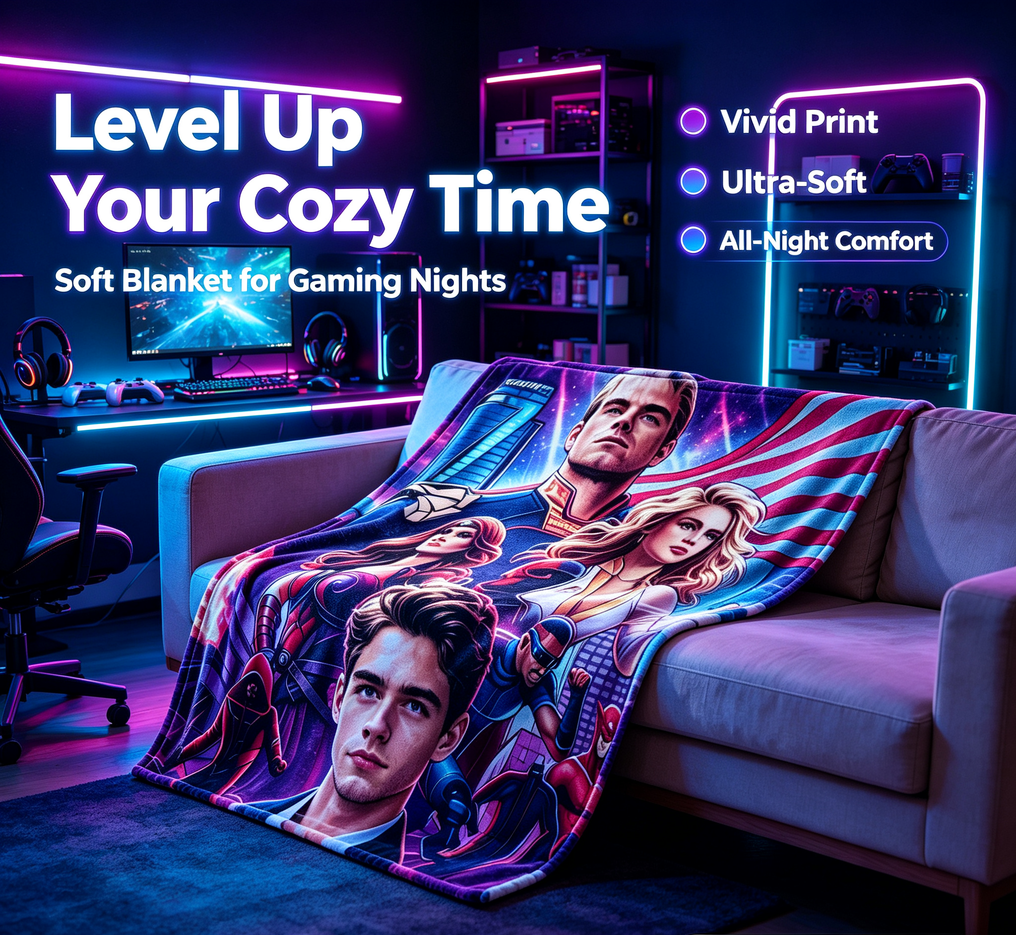 Custom Face Blanket Superhero Team Art Flannel Blanket Perfect for Couch Lounging and Bedroom Decor Ideal Gift or Giveaway for Fans