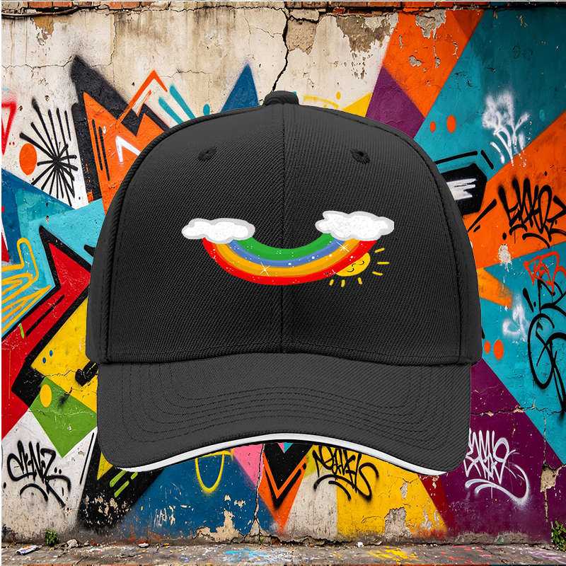 Unisex Classic Sandwich Hat with Rainbow and Sun Print | Perfect for Outdoor Activities, Beach, Camping, Daily Wear | Ideal for Adults and Teens Seeking Fun, Colorful Headwear