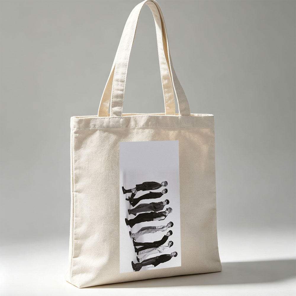 BTS Members in a Stacked Pose Against a Minimalist Background - Canvas tote bags