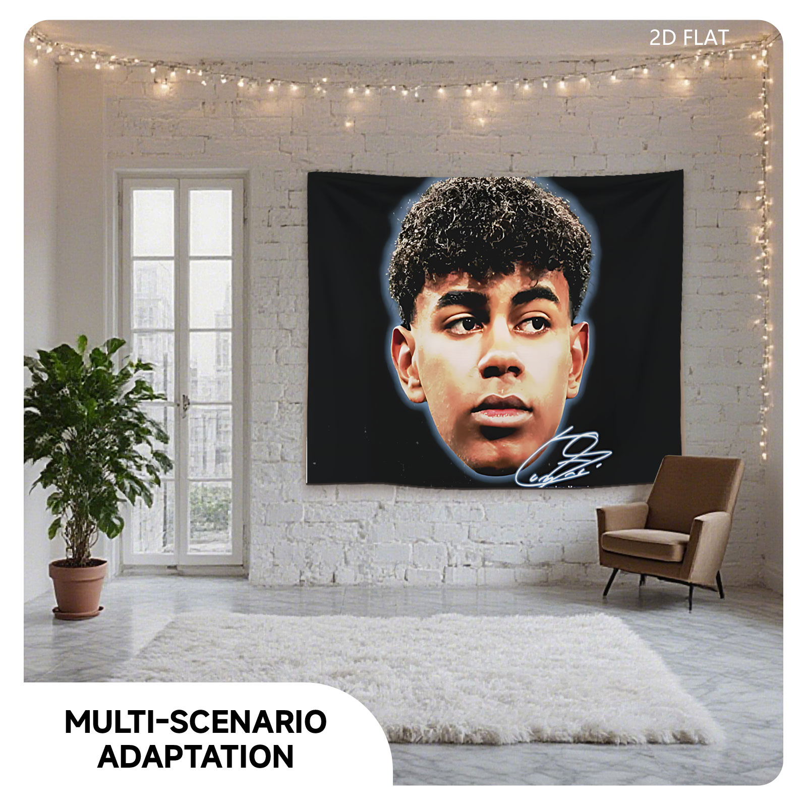 Lamine Yamal Portrait with Signature - Tapestry