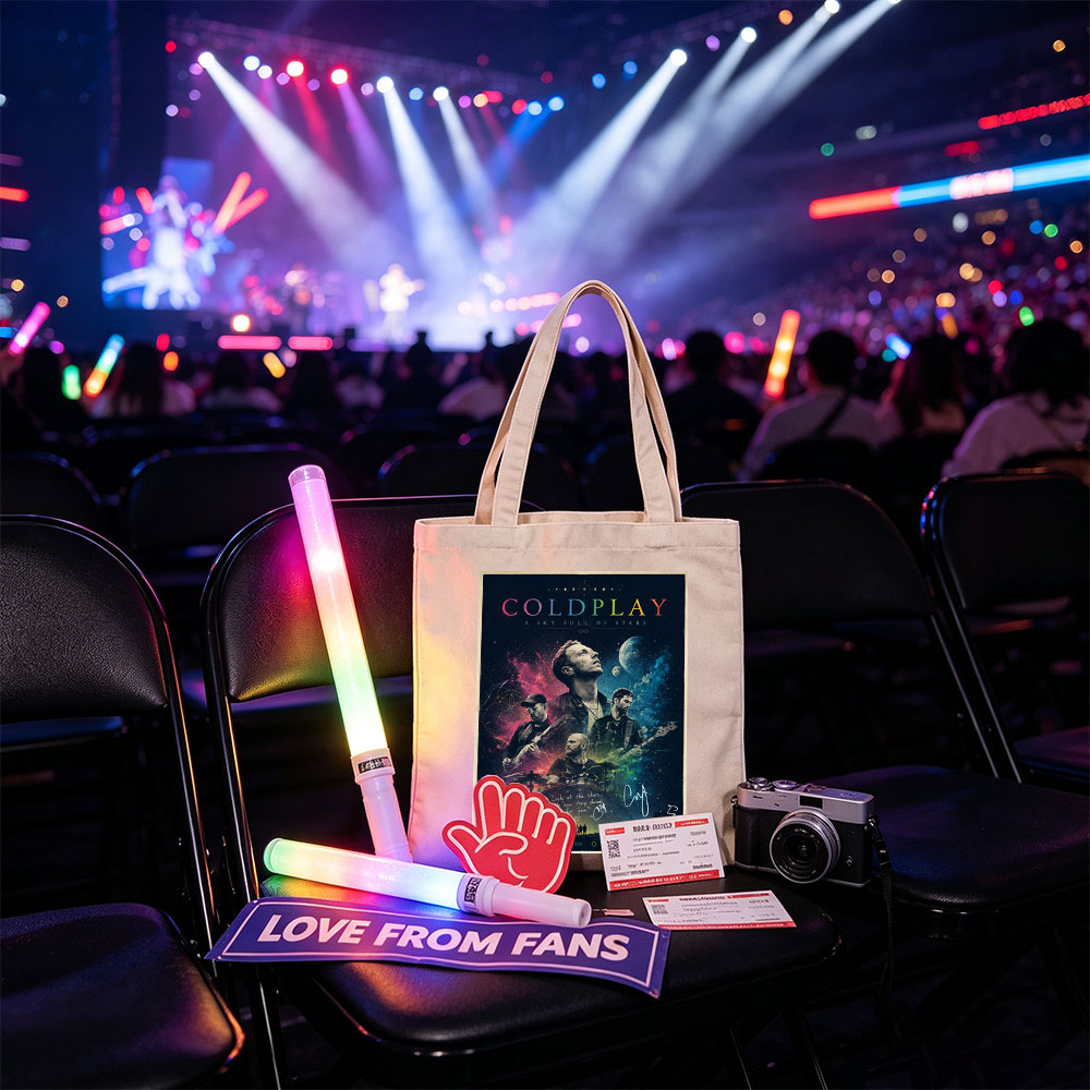 Coldplay Band in Cosmic Scene with Stars and Planets Background Poster - Canvas tote bags