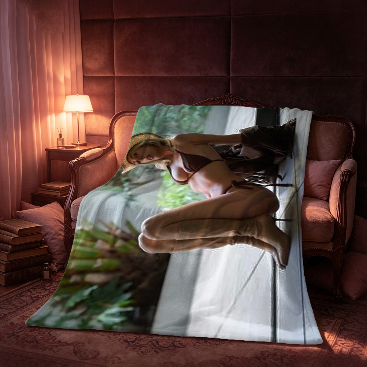 Two Asian Women in Police and Slave Costume on Bed - Blanket