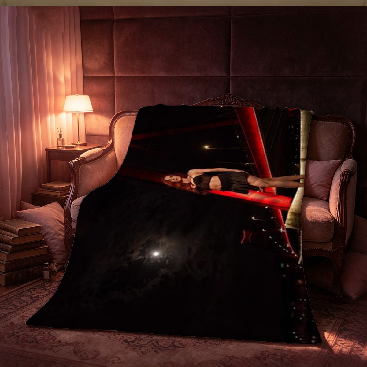 Redhead Nude on Green Armchair - Blanket