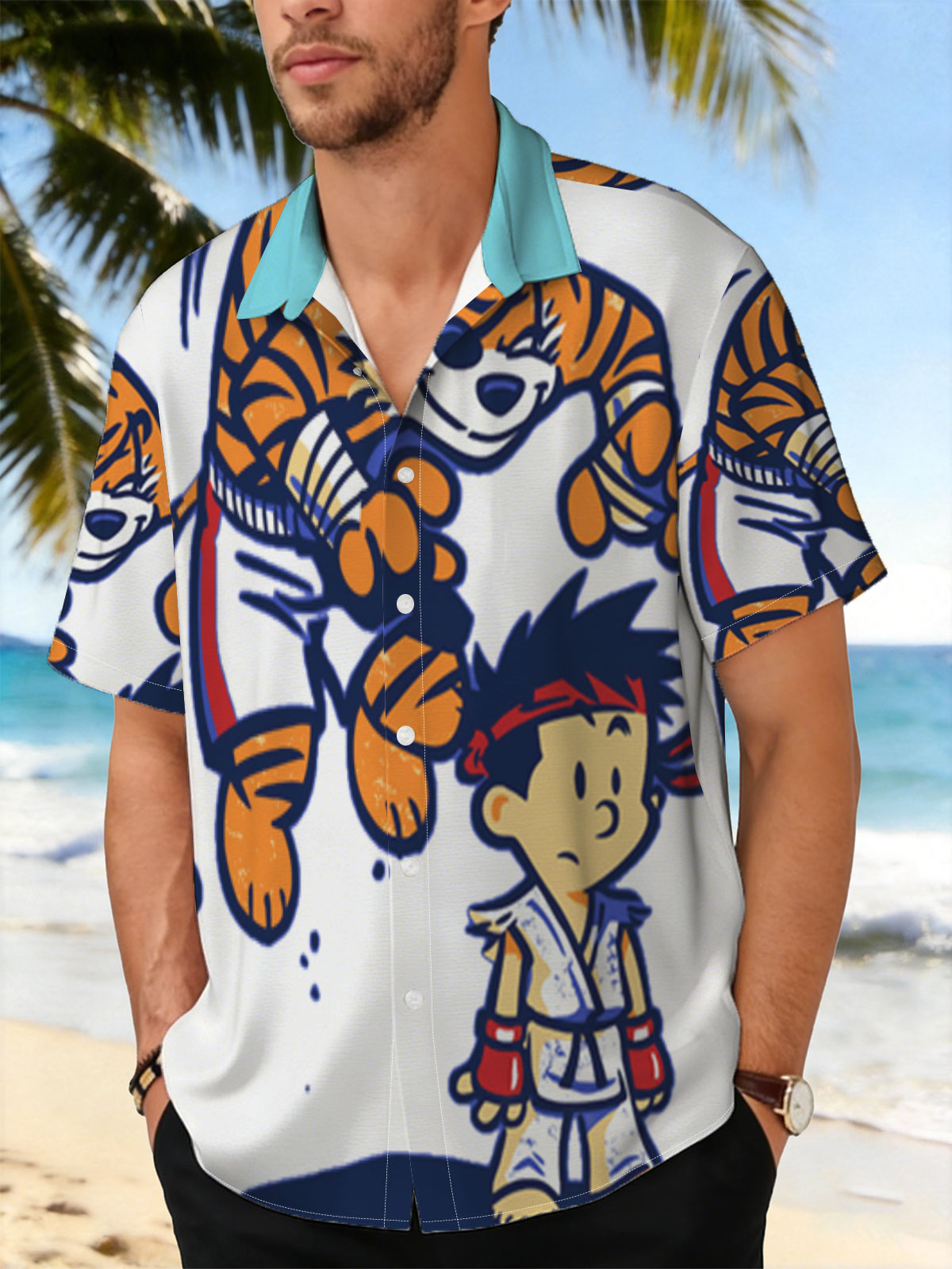 Tiger and Martial Artist Boy in Action Pose -  Shirt