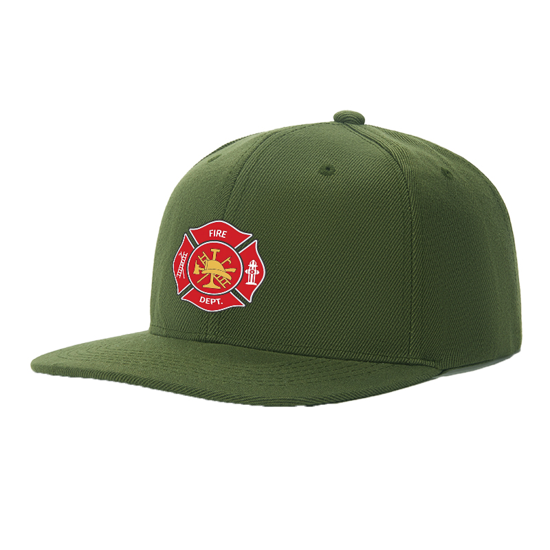 Flat Brim Baseball Cap Fire Dept Emblem Print Streetwear Underground Skate Style for Basketball Court Skate Park Urban Lifestyle Skaters Rappers Streetwear Enthusiasts