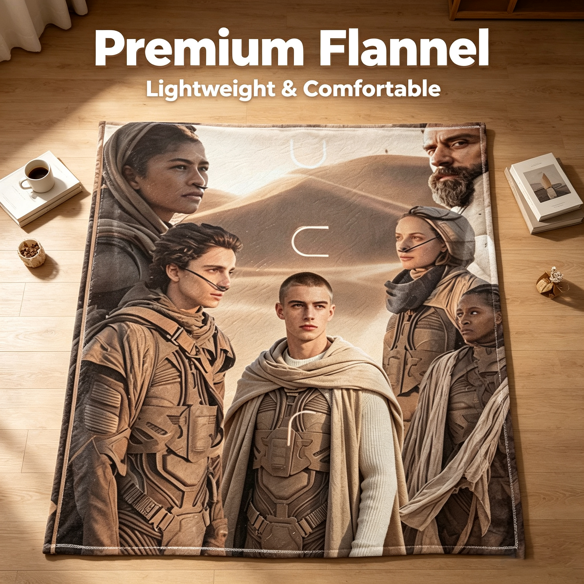 Custom Face Blanket Dune Movie Characters Flannel Blanket Desert Adventure Theme Gift for Fans and Collectors