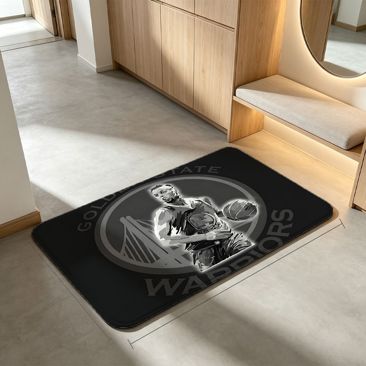 Stephen Curry in Golden State Warriors Uniform with Basketball - Flannel floor mat