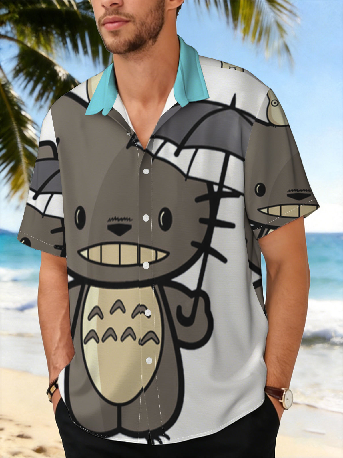 Totoro Holding Umbrella with Small Totoro on Head -  Shirt
