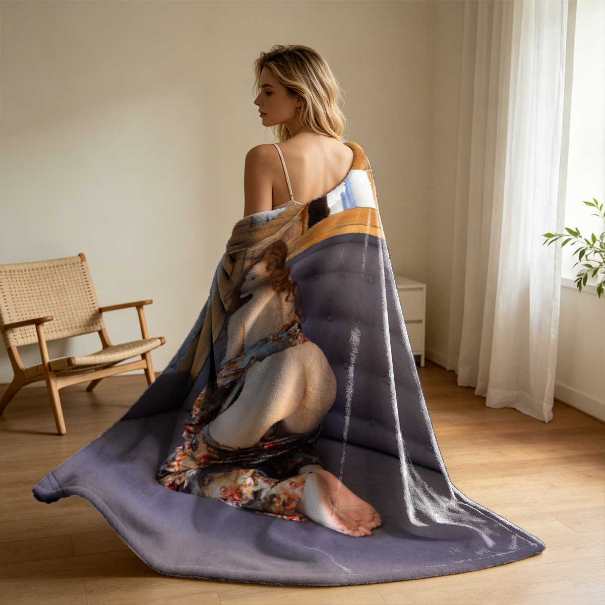 Katrina Kaif in Blue Printed Mini Dress on Red Bed - Blanket