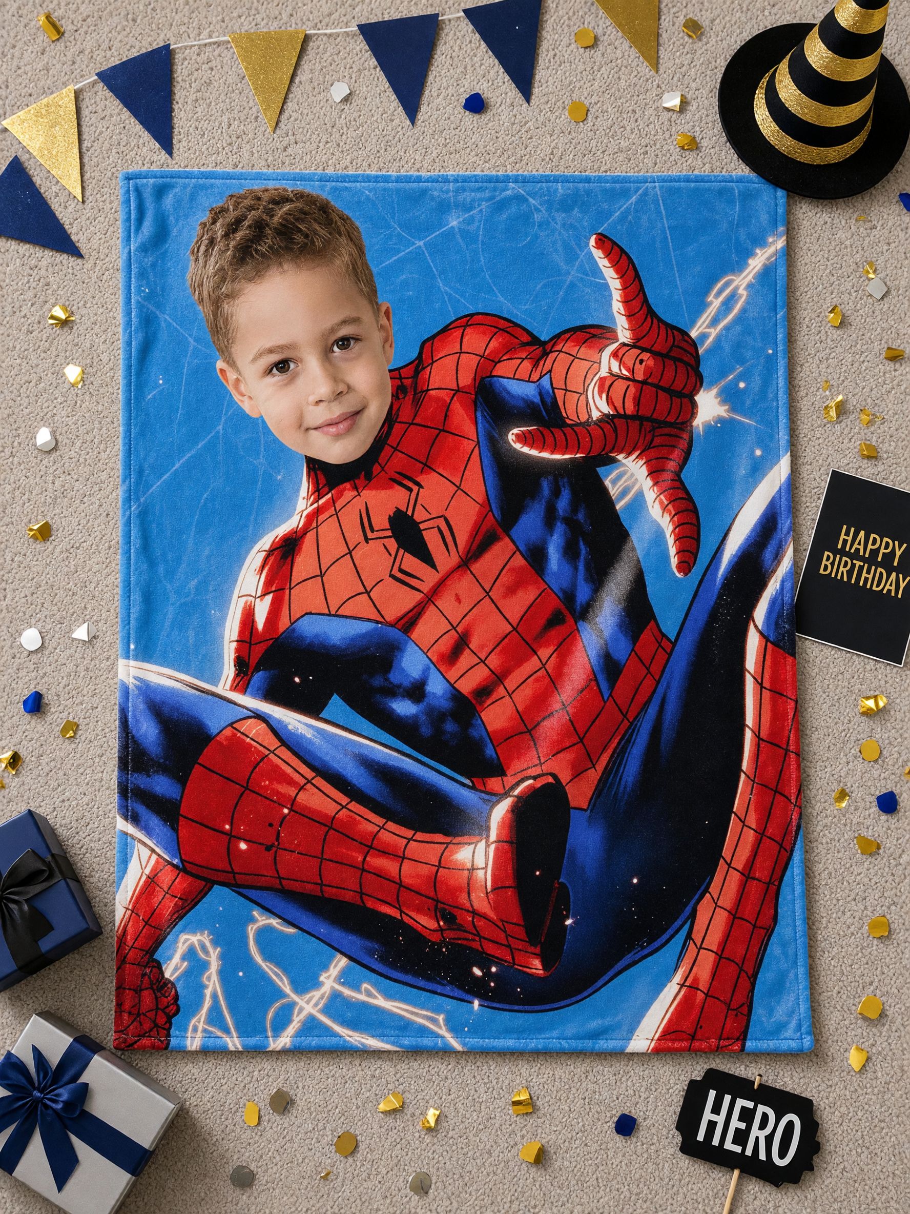Custom Photo Face Blanket Personalized Superhero Flannel Throw Anti-Pilling Cozy Bedding Ideal Gift for Kids
