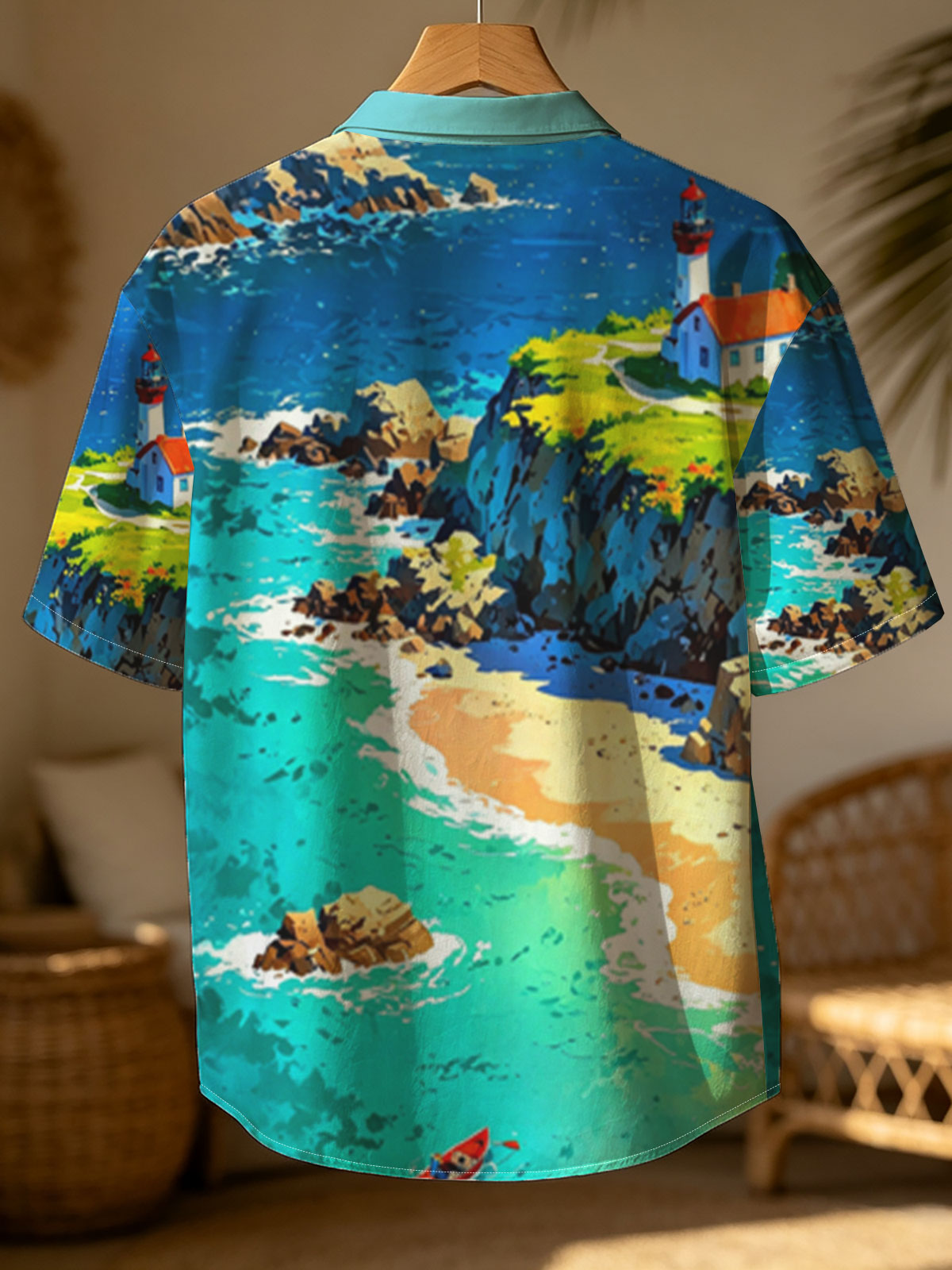 Coastal Lighthouse and Turquoise Bay with Boats -  Shirt