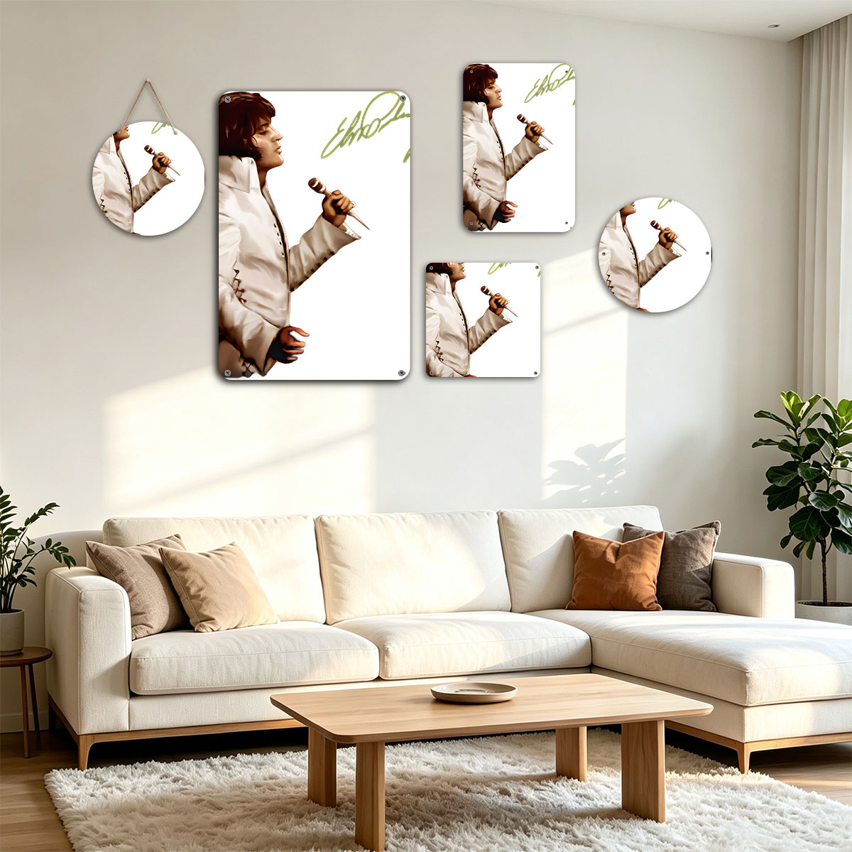 Elvis Presley in White Suit Holding Microphone, Signature Included - painting