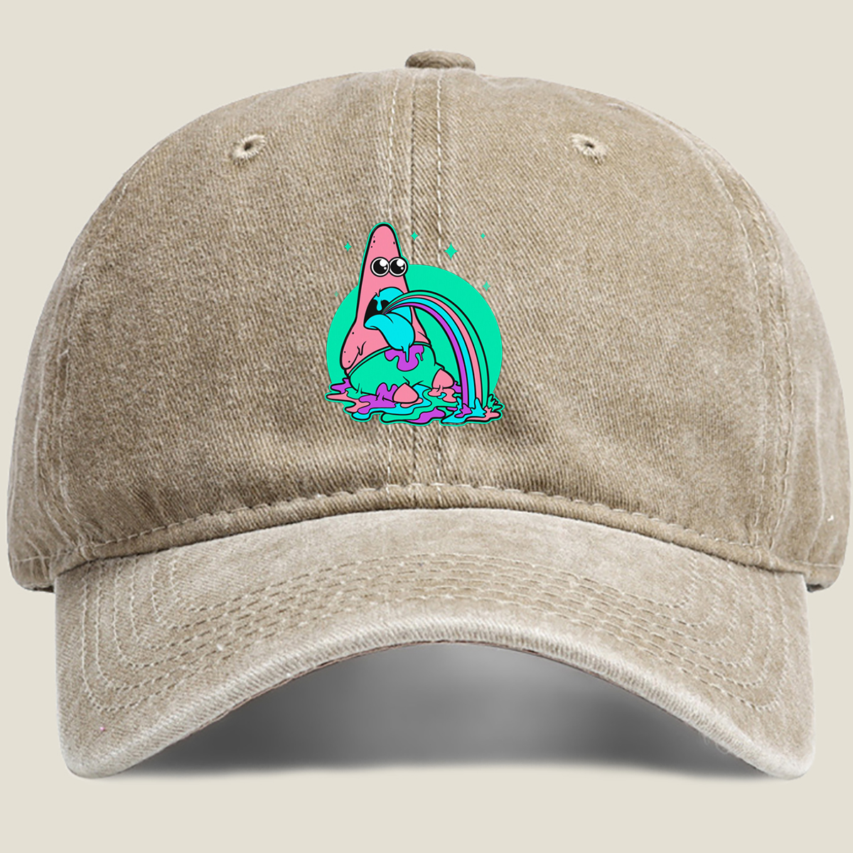 Patrick Star Rainbow Vomit - Washed Denim - Baseball Cap