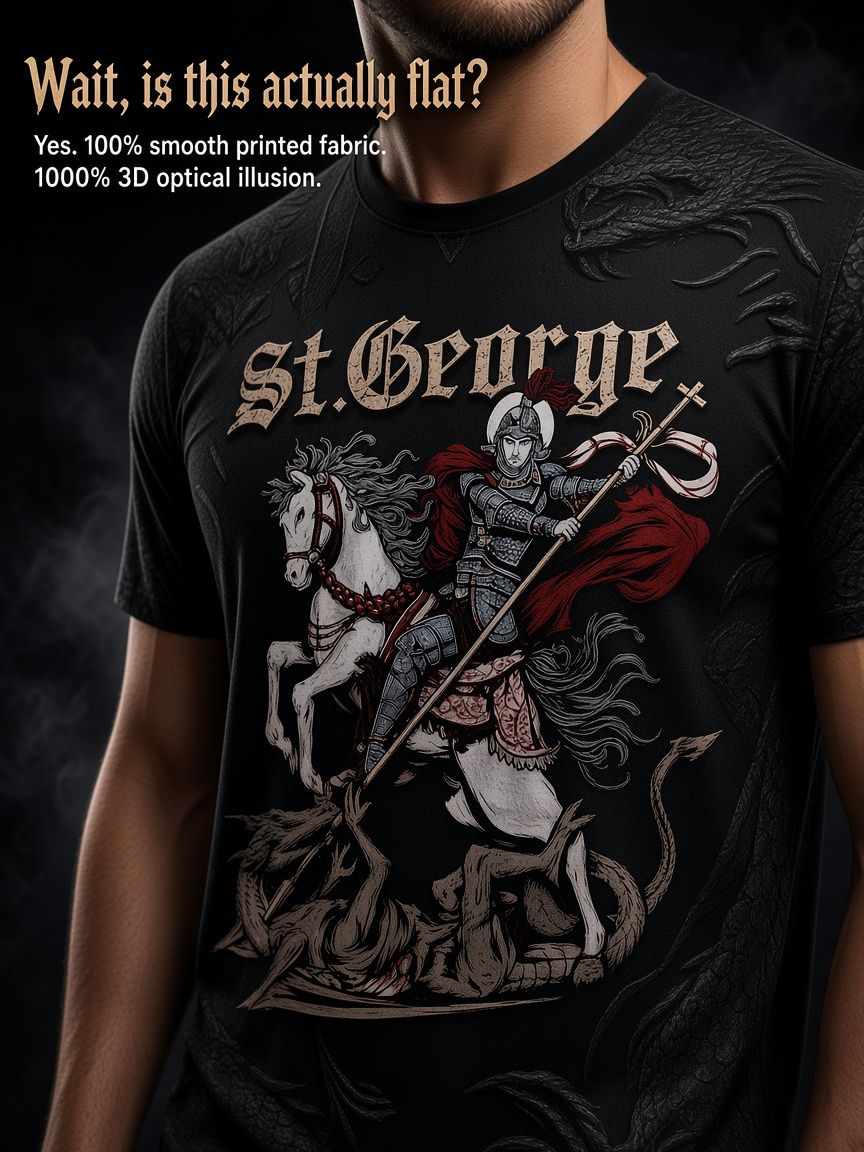 St. George Dragon Slayer 3D Optical Illusion Graphic Tee Breathable Athletic Mesh T-Shirt Casual Sports Wear