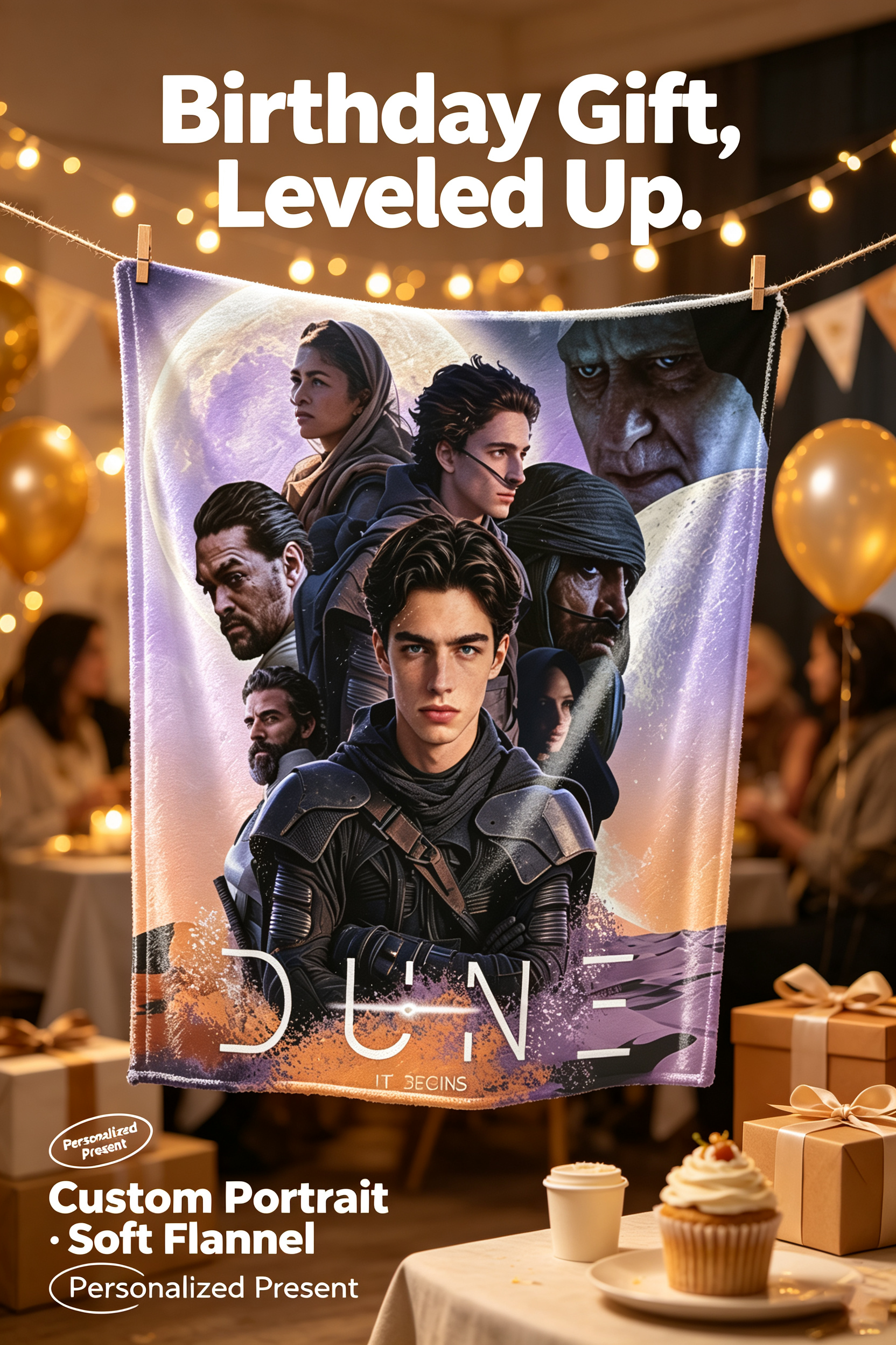 Custom Face Blanket Dune Movie Character Flannel Blanket Perfect for Fans of Sci-Fi Films Cozy Bedding Gift for Men Women and Teens Ideal for Birthday Christmas or Holiday Giveaways