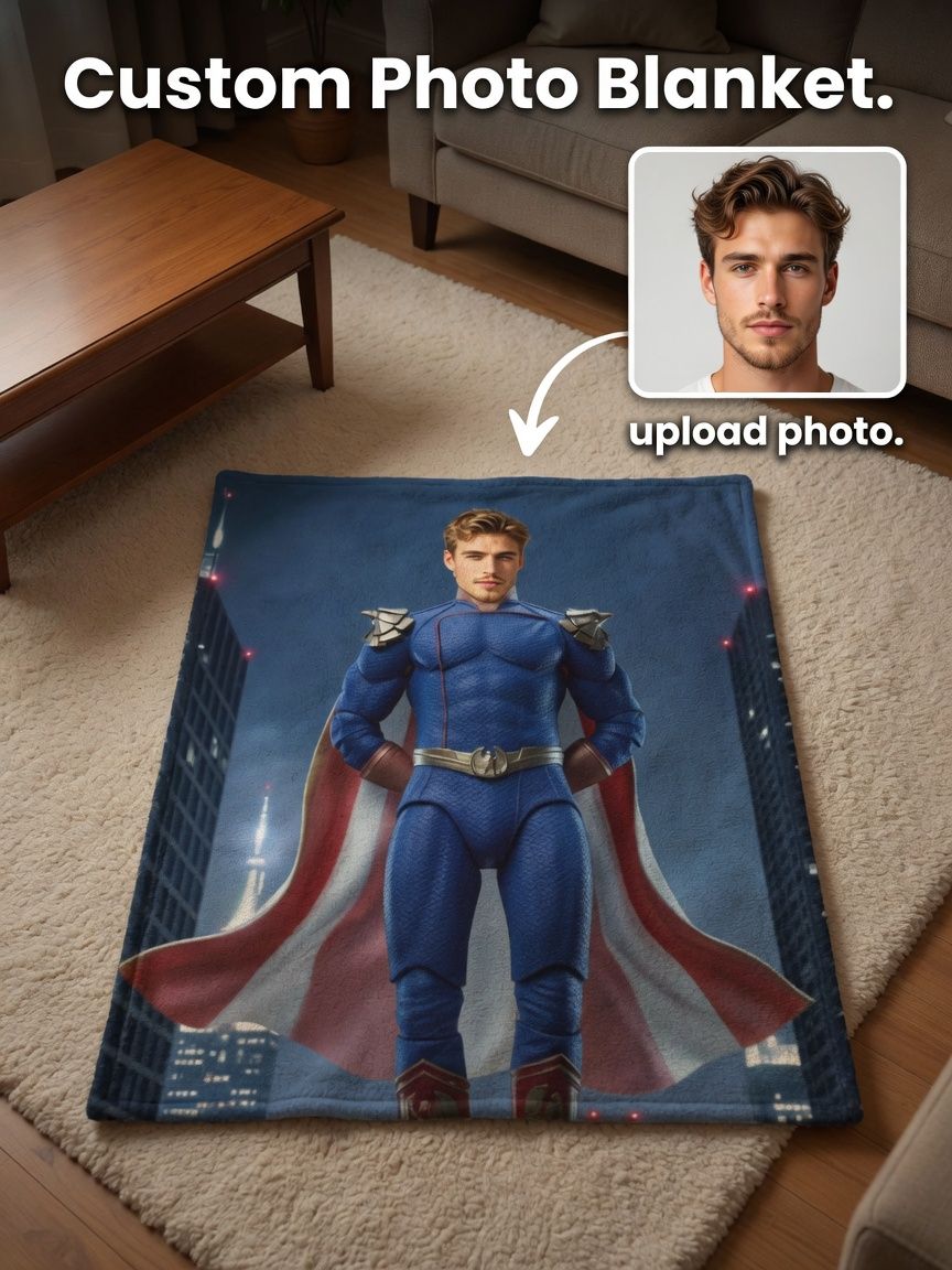 Custom Face Photo Blanket Personalized Superhero Flannel Throw Cozy Novelty Fleece Keepsake for Bed Sofa Gift