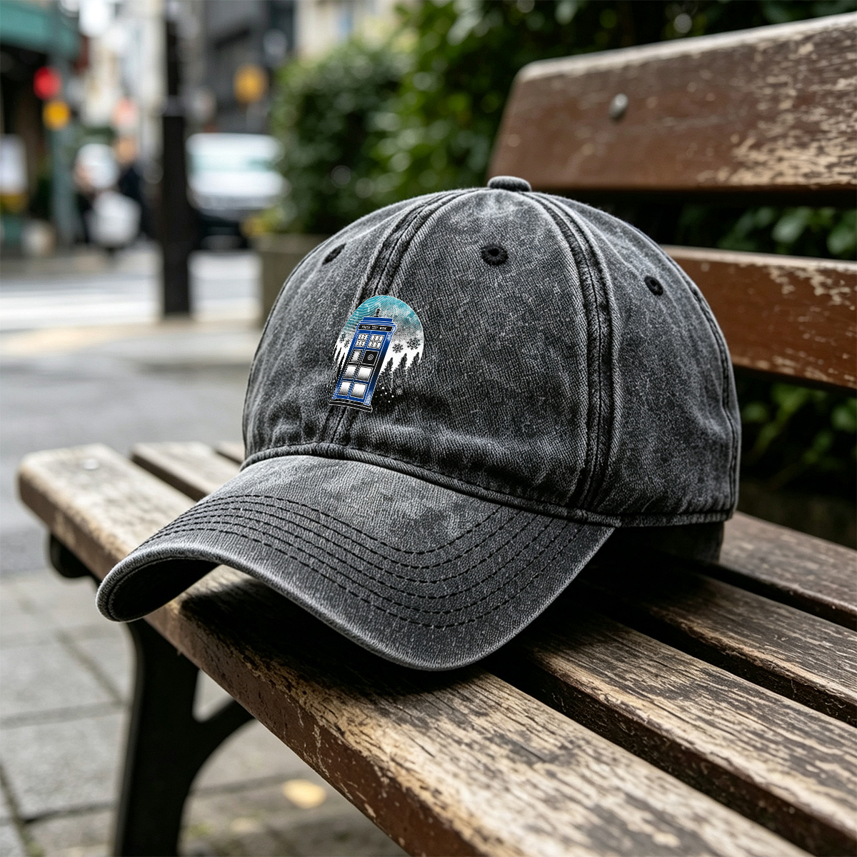 TARDIS in Winter Wonderland - Washed Denim - Baseball Cap
