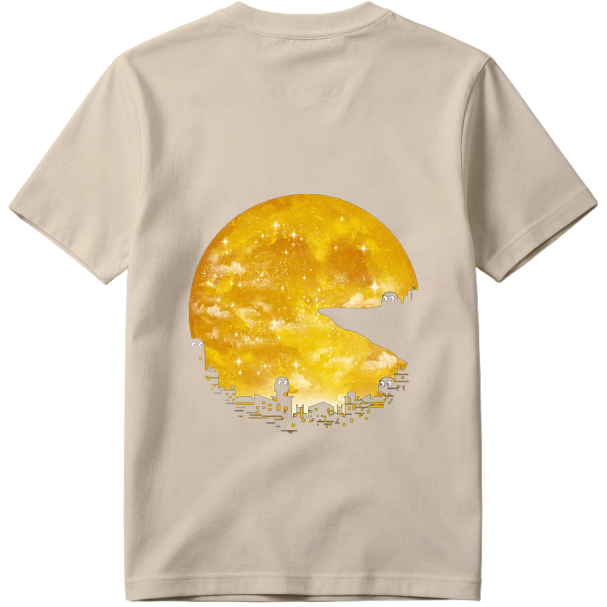 Pac-Man Cityscape Under the Moon - Tee
