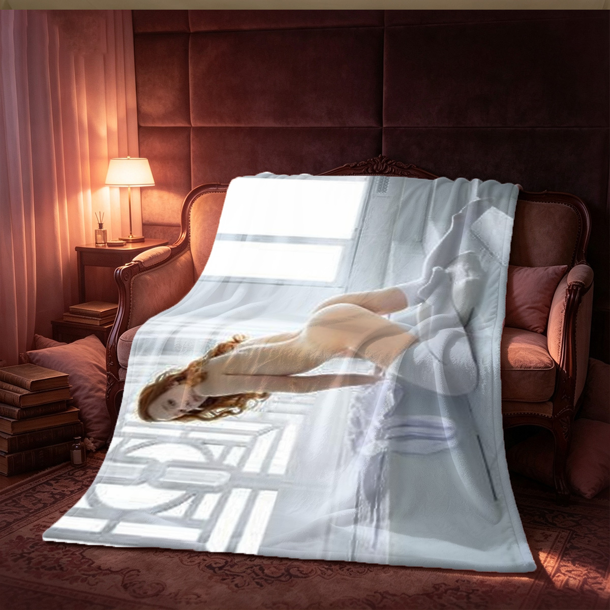 Christmas Seductress in Black Lingerie and Mask - Blanket