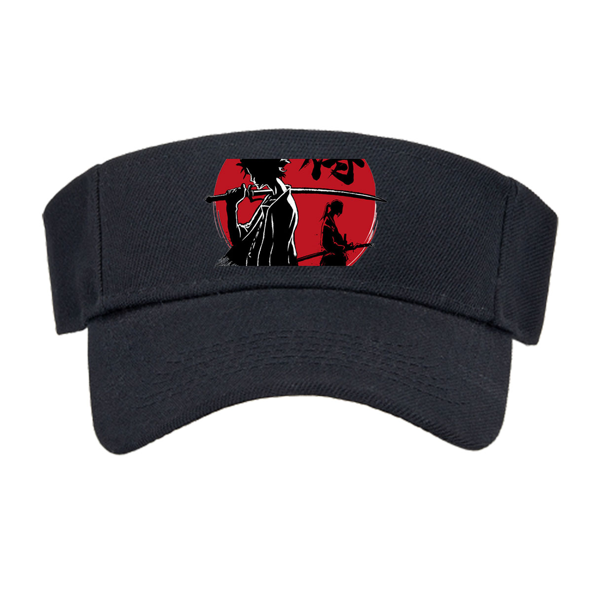 Samurai Silhouettes with Katana Against Red Moon Background -  Visor cap