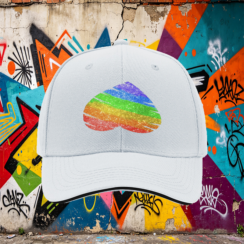 Unisex Classic Sandwich Hat with Rainbow Glitter Heart Print - Perfect for Pride Events, Outdoor Activities, and Casual Wear - Ideal for Adults Seeking Expressive Fashion Statement