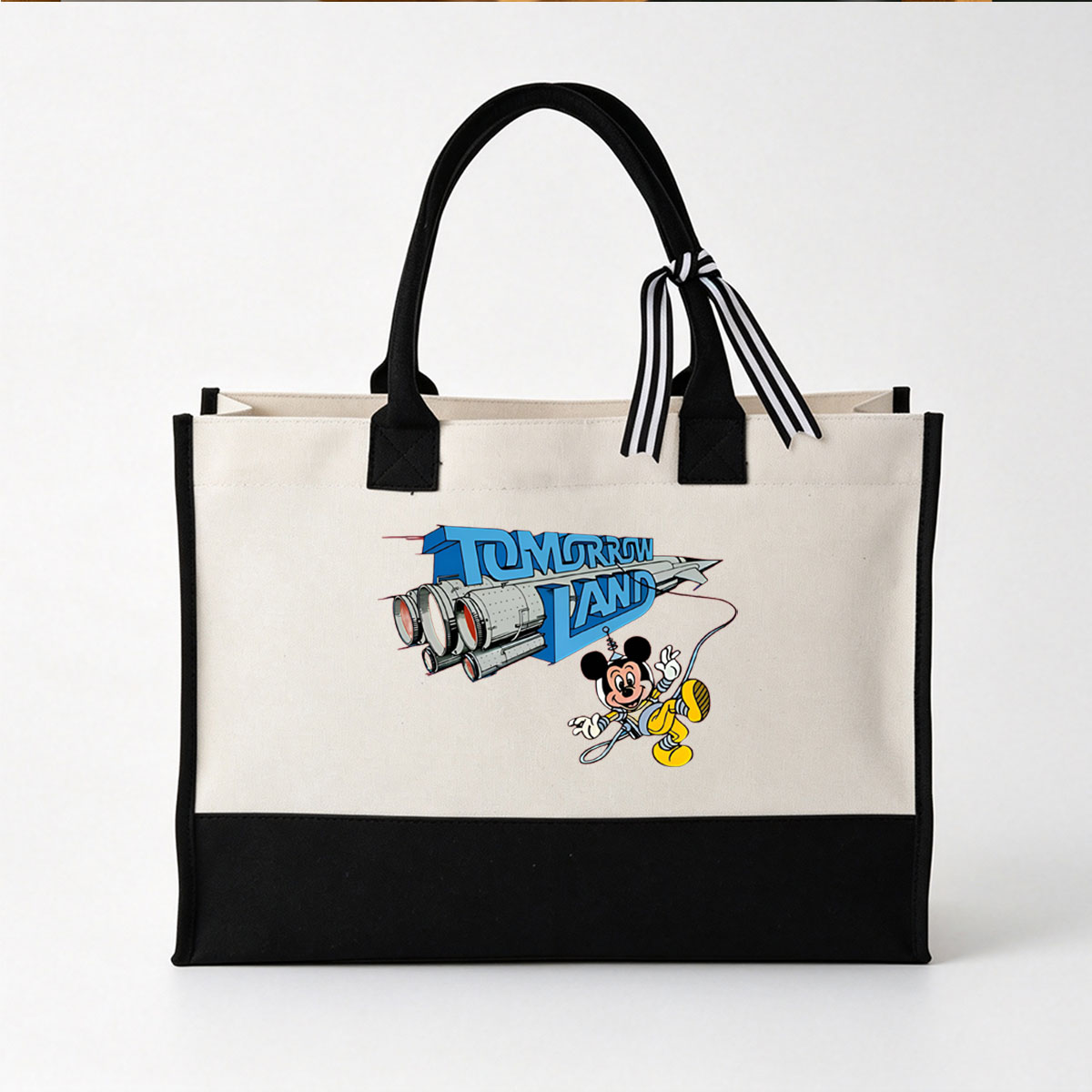 Mickey Mouse in Tomorrowland with Rocket Ship - Canvas patchwork gift tote bag