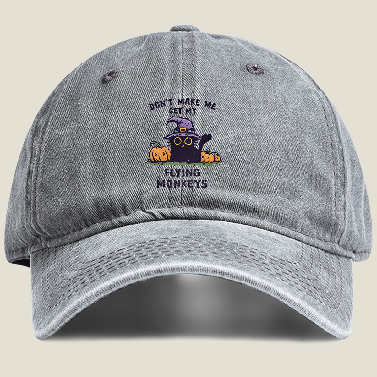 Wicked Witch and Flying Monkeys Halloween Design - Washed Denim - Baseball Cap