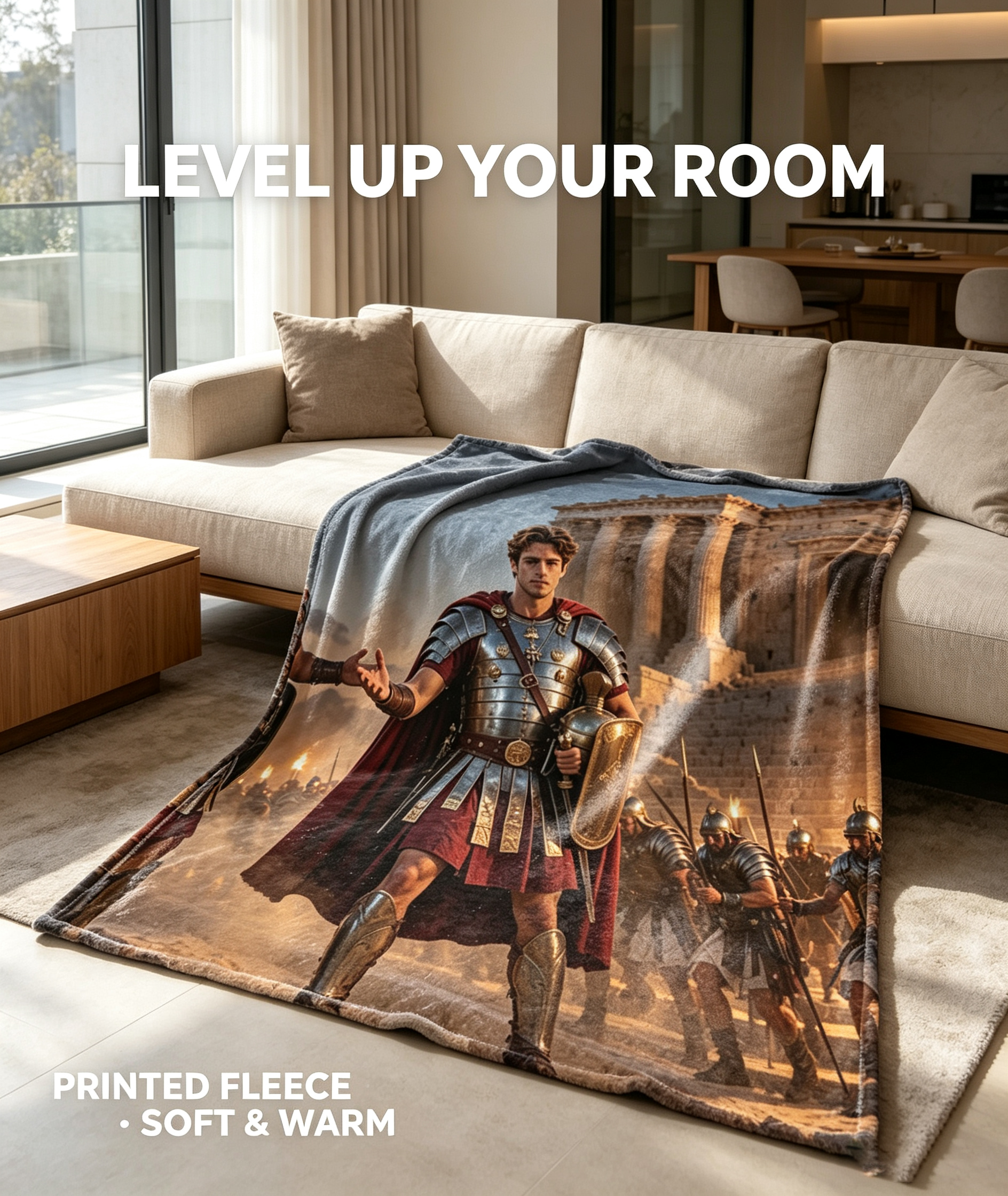 Custom Face Blanket Roman Warrior Emperor Flannel Blanket Ancient Rome Theme Bedroom Decor Gift for History Enthusiasts