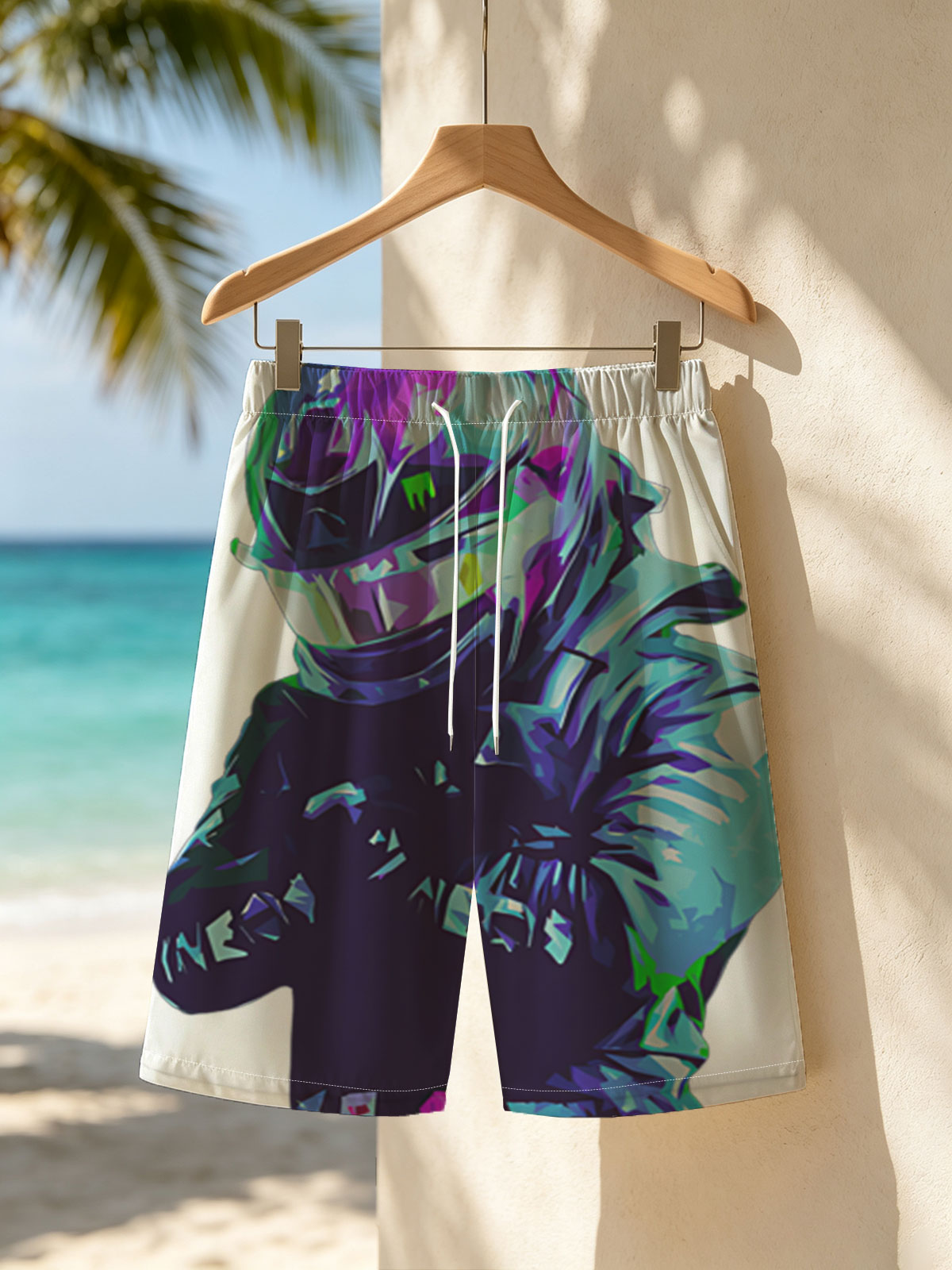 Futuristic Racer in Neon Gear -  Beach shorts