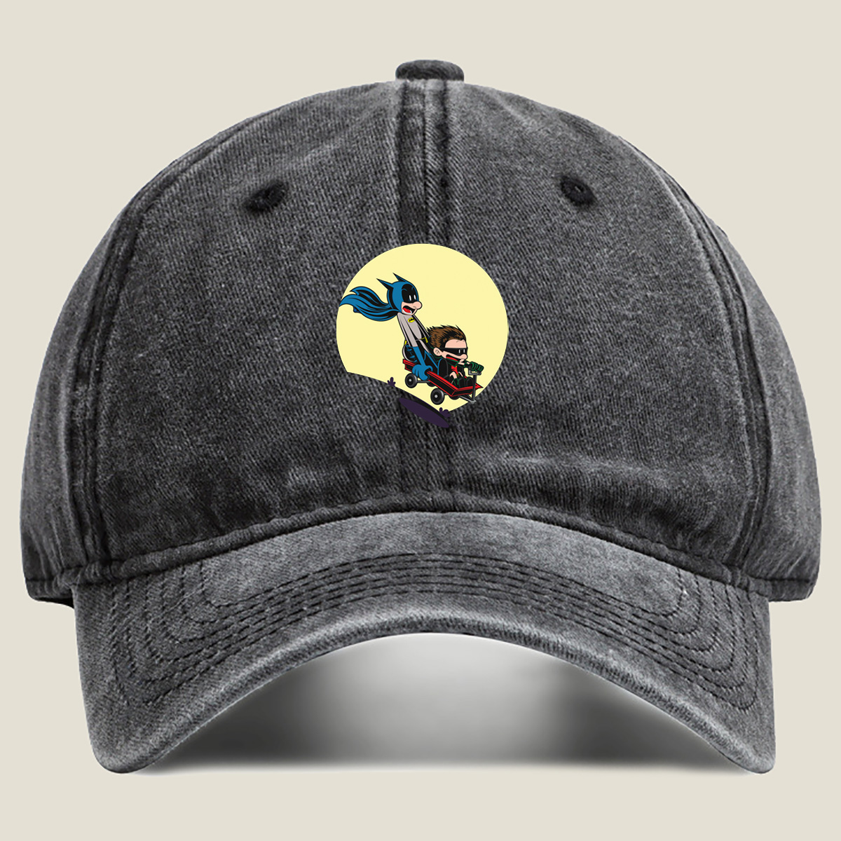 Batman and Robin in a Red Wagon - Washed Denim - Baseball Cap