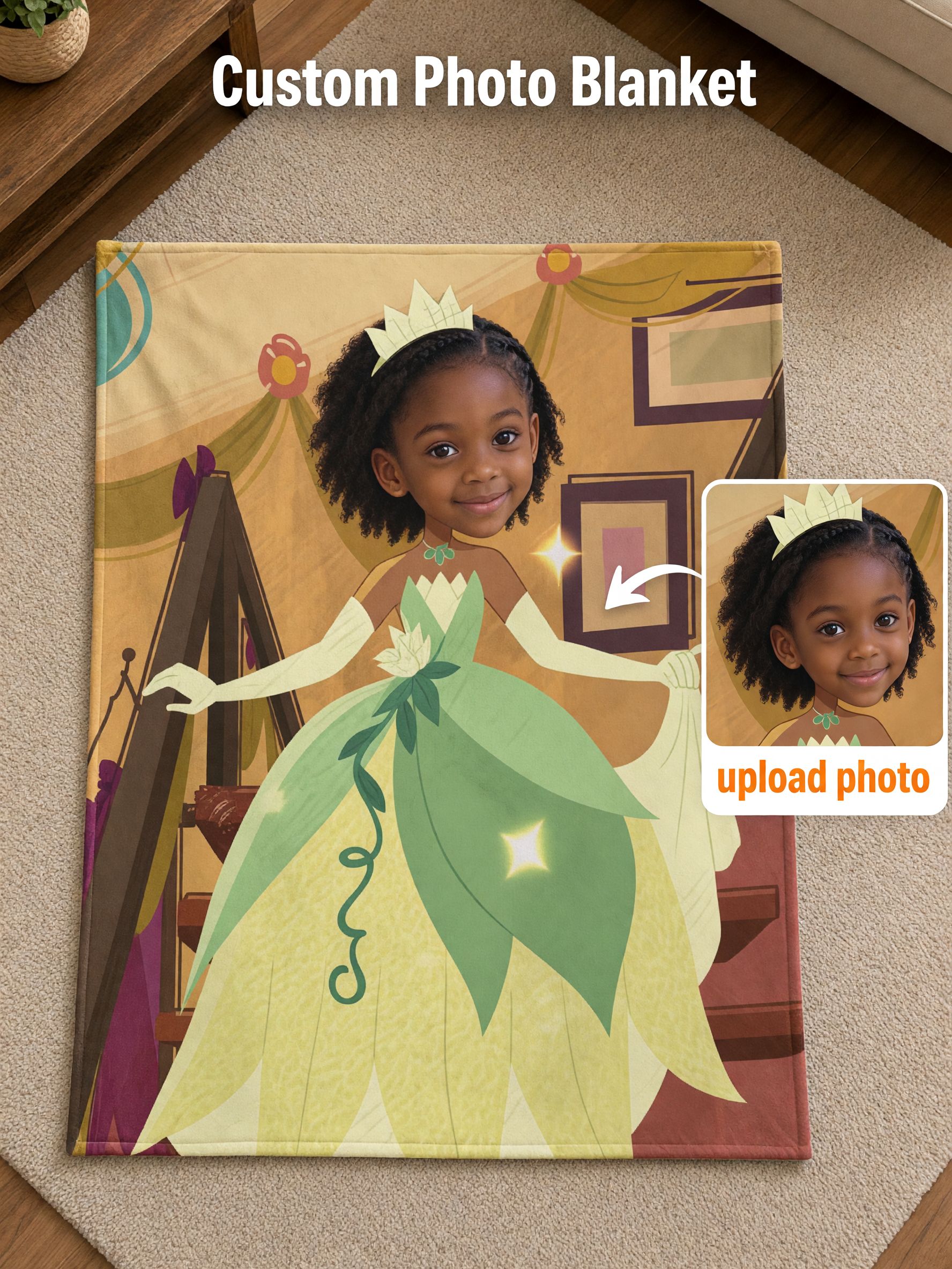 Custom Face Princess Blanket, Personalized Fairytale Photo Flannel Fleece Throw, Ideal Cozy Gift for Kids and Girls