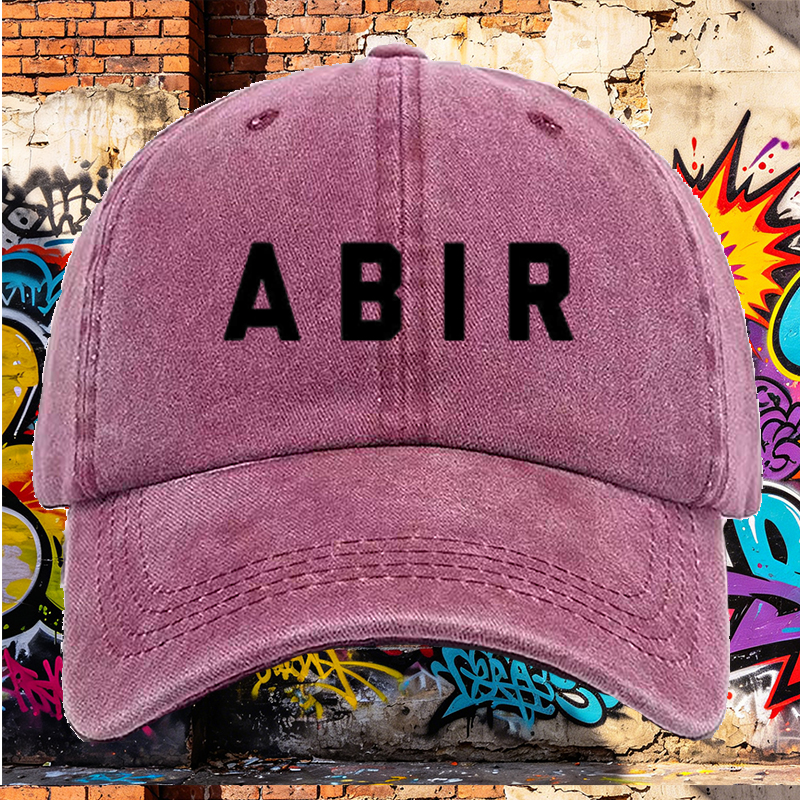 Men's Printed Washed Cap with ABIR Logo Design - Casual Round Brim Summer Lightweight Hat for Outdoor Activities, Urban Streetwear, and Daily Use - Ideal for Young Adults and Fashion-Conscious Men
