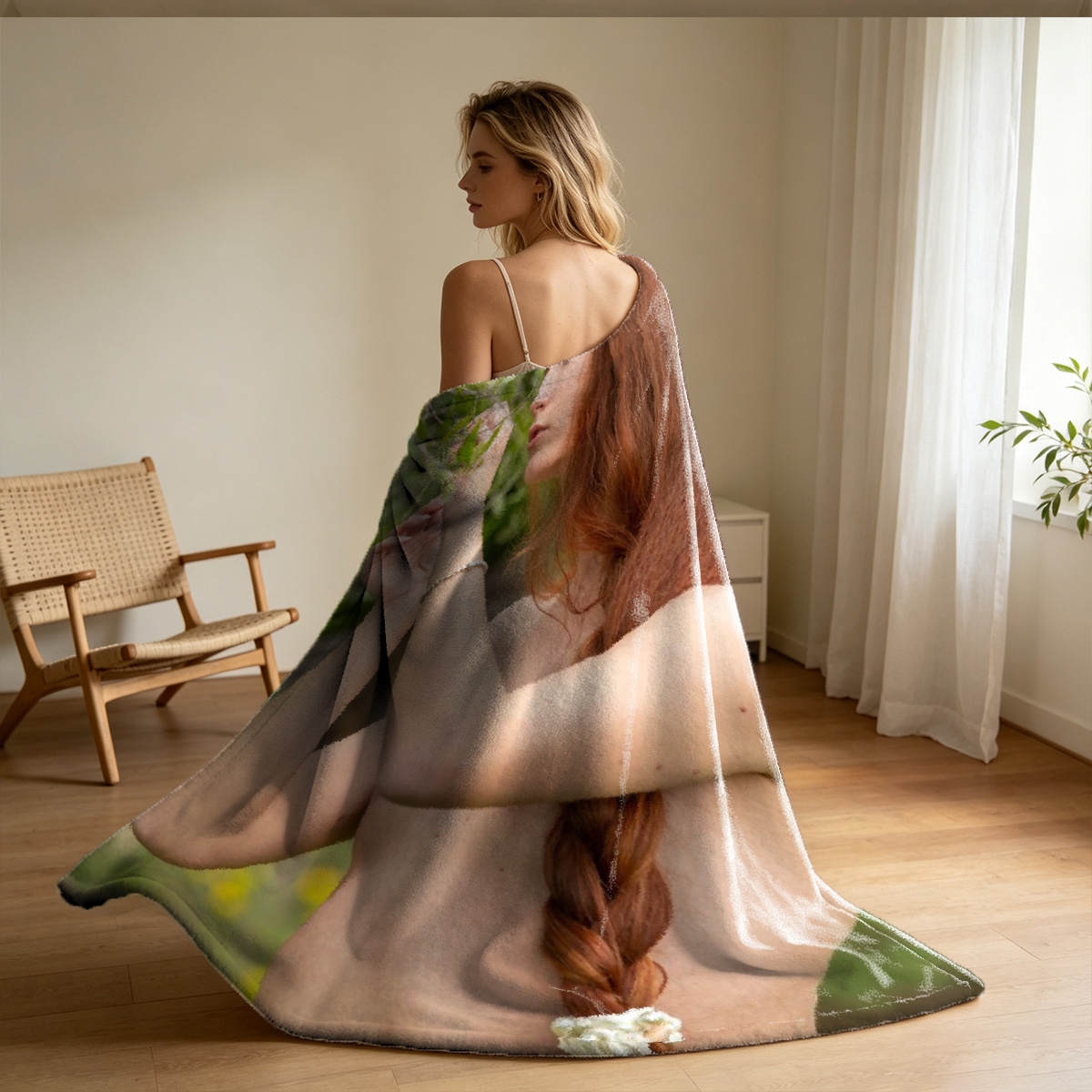 Two Women in Lingerie Embracing on Bed - Blanket