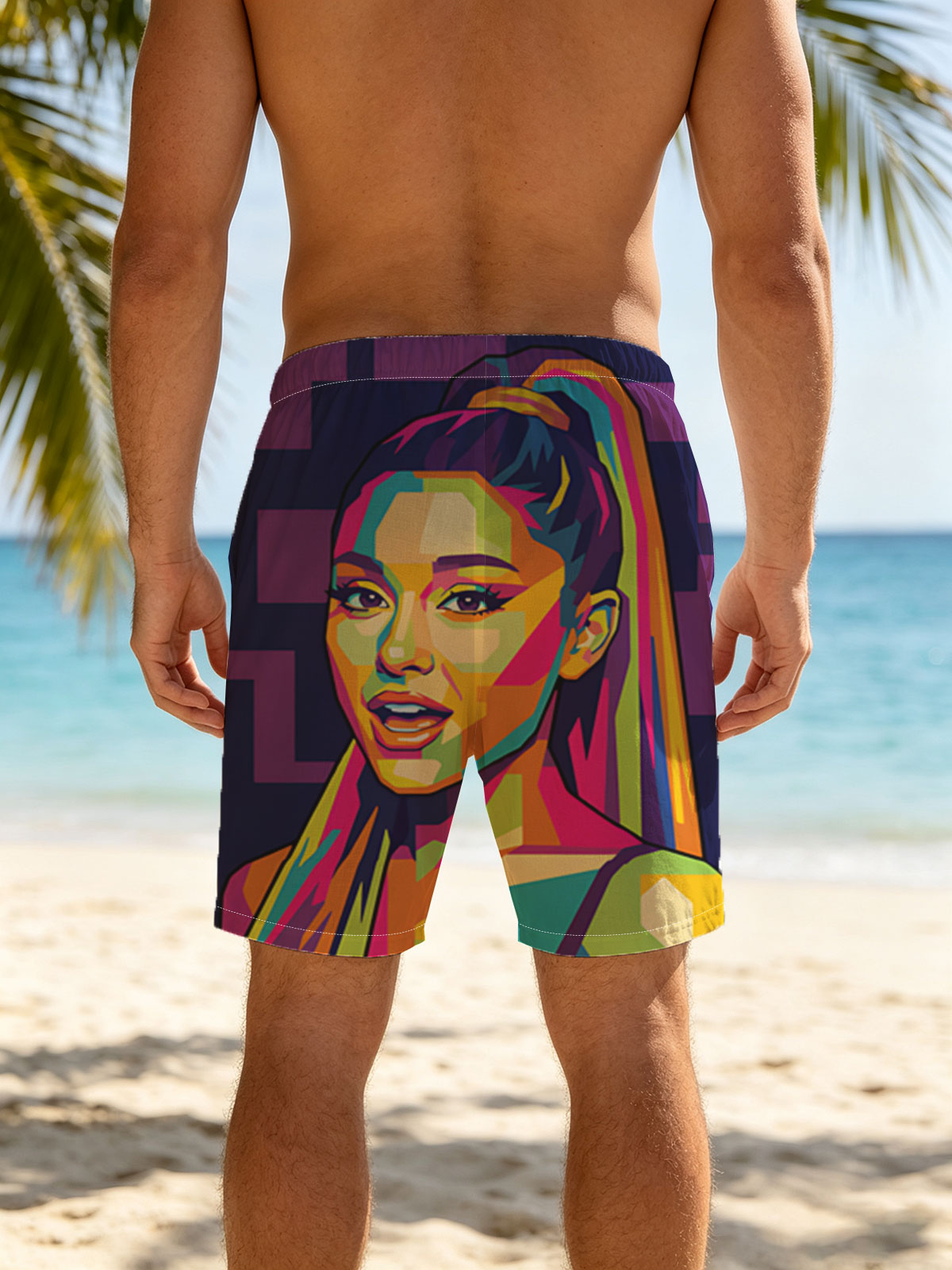 Pop Art Portrait of a Colorful Female Celebrity -  Beach shorts