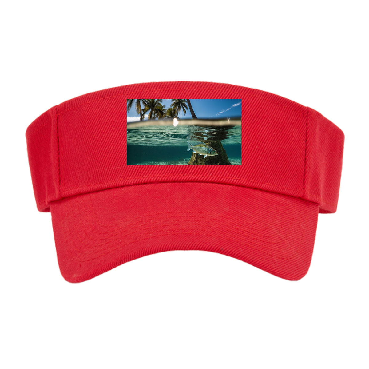 Tropical paradise with palm trees and a fish swimming underwater -  Visor cap