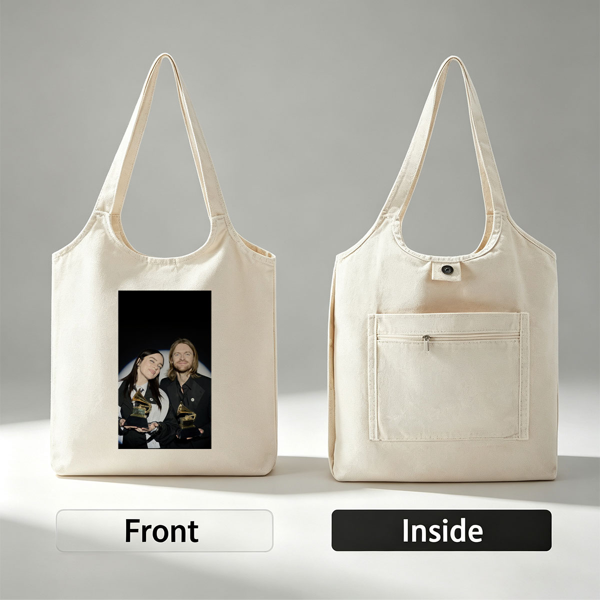 Billie Eilish and Finneas O'Connell at the Grammys Holding Awards - Canvas shoulder bags/