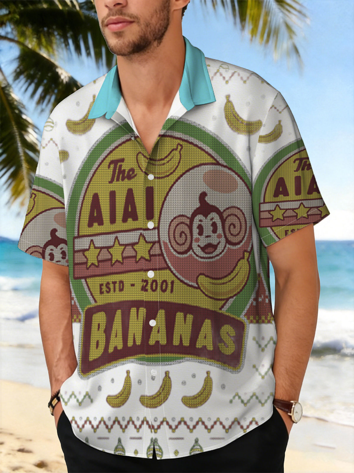 The AIAI Bananas - Est. 2001, Monkey Logo with Bananas and Festive Pattern -  Shirt