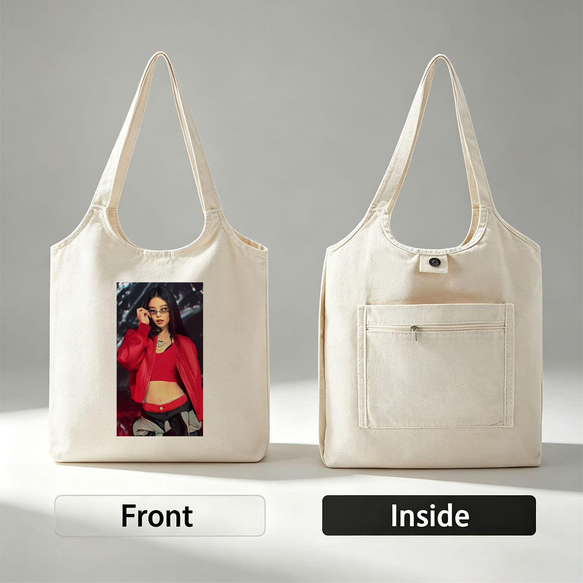 Jennie Kim in a Bold Red Outfit at a Fashion Event Wearing Glasses and Statement Jewelry - Canvas shoulder bags/