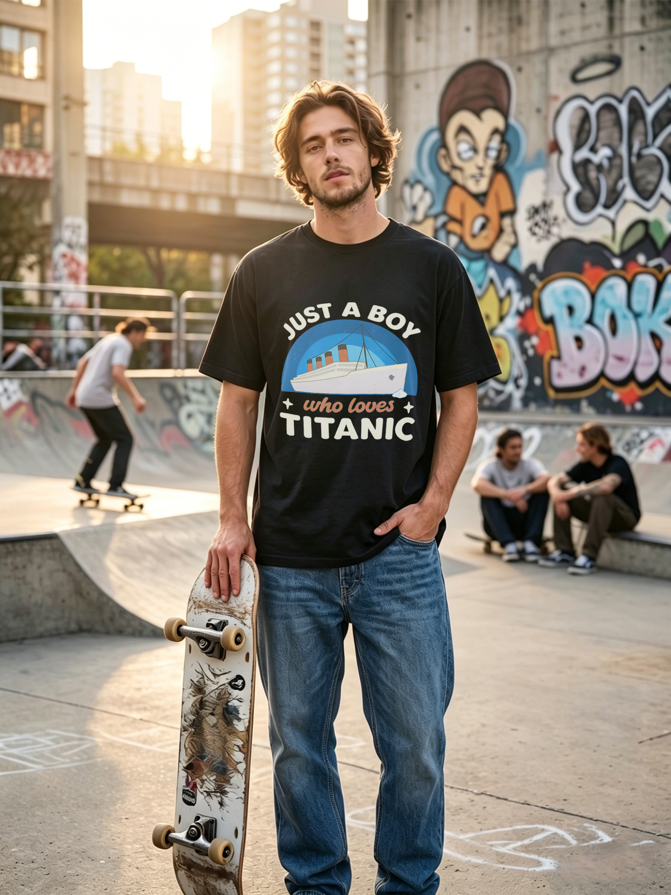 Men's Printed T-Shirt Just a Boy Who Loves Titanic Graphic Design Casual Round Neck Summer Lightweight Breathable Short Sleeve Tee for Titanic Fans and Movie Enthusiasts