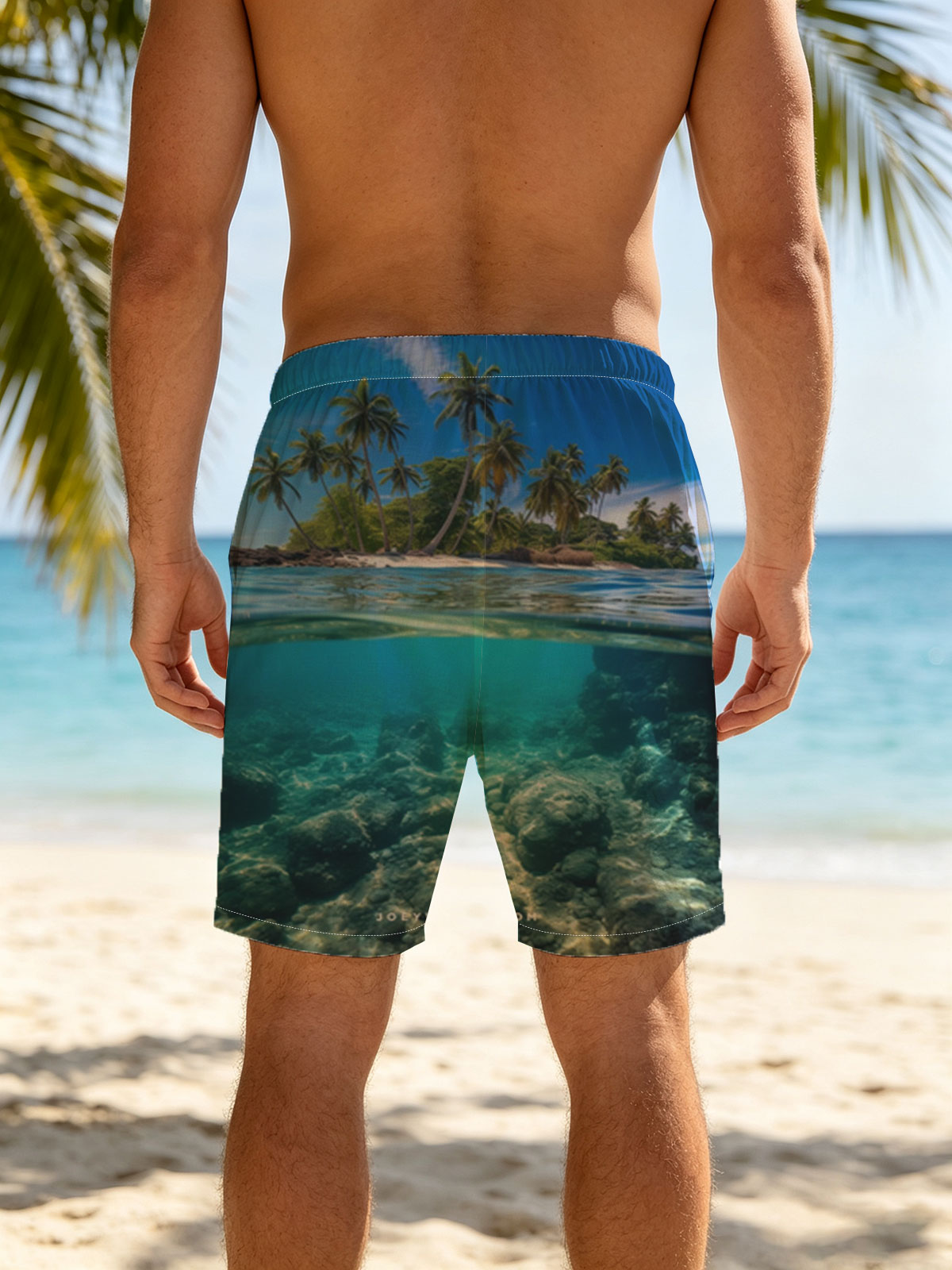 Tropical Island with Palm Trees and Crystal Clear Waters -  Beach shorts