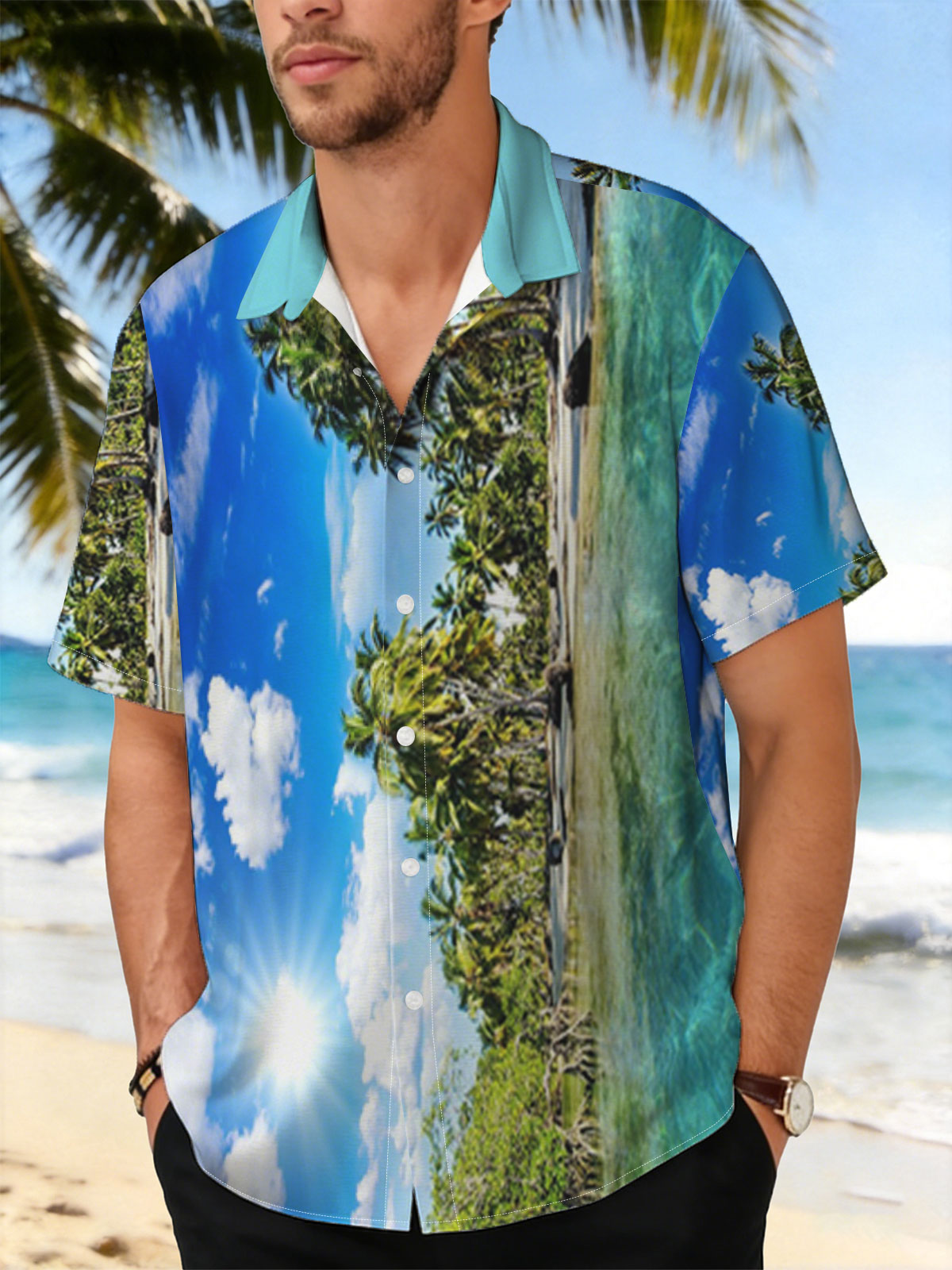 Tropical Paradise with Palm Trees and Crystal Clear Water -  Shirt