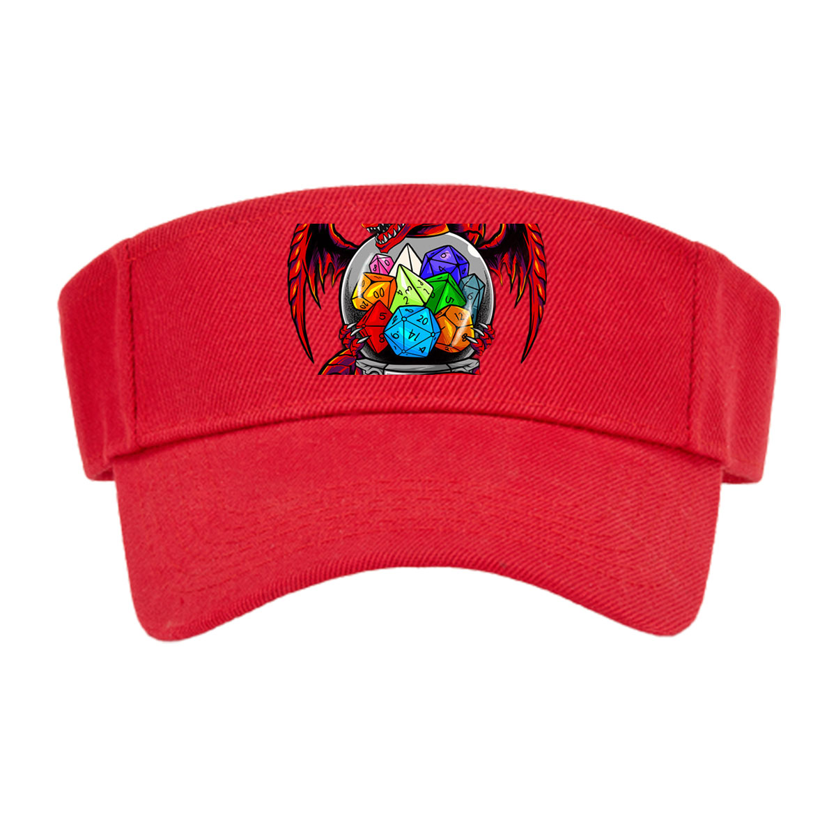 Red Dragon Guarding a Crystal Ball with Colorful Dice -  Visor cap
