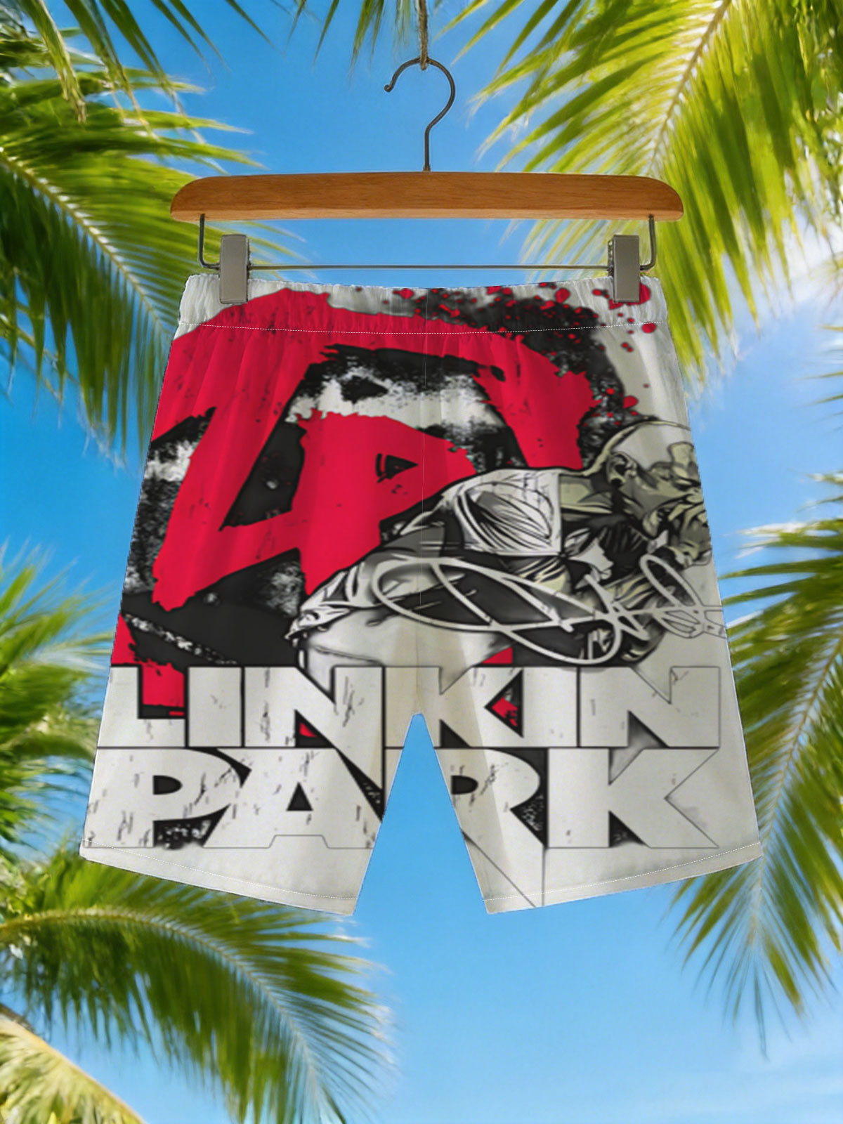 Linkin Park - Chester Bennington Singing with Band Logo -  Beach shorts
