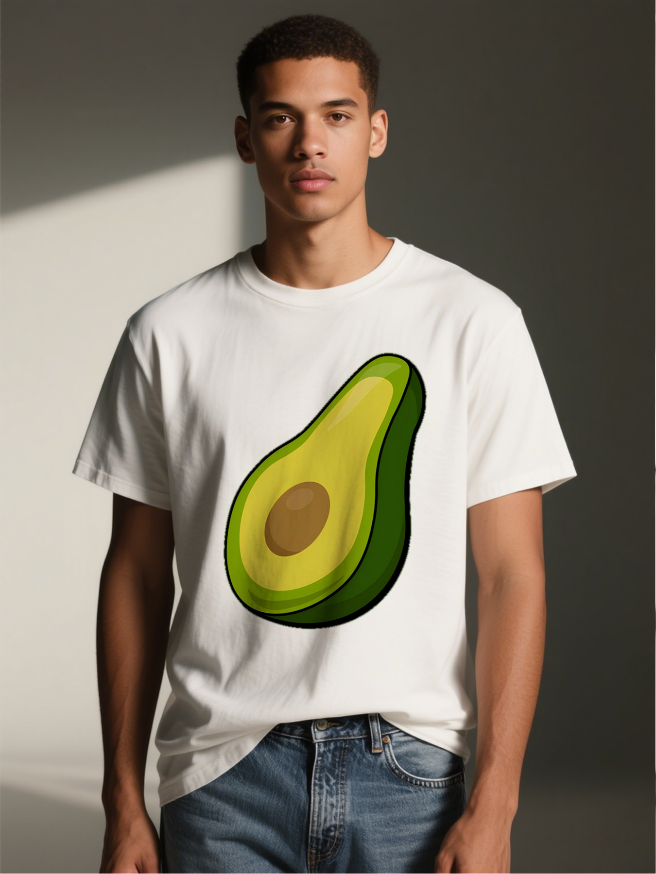 Men's Avocado Print T-Shirt Funny Fruit Graphic Casual Round Neck Summer Lightweight Breathable Short Sleeve Tee for Outdoor Activities and Daily Wear Adults