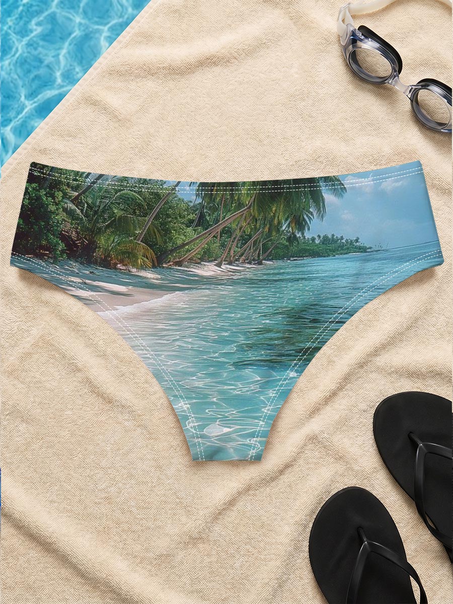 Tropical Beach with Crystal Clear Water and Palm Trees -  Men's swim trunks